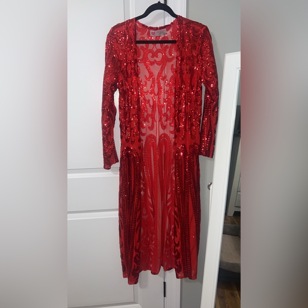 Red Sequined Evening Coat